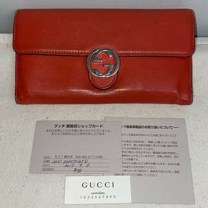 Authentic GUCCI long wallet orange with GG silver logo